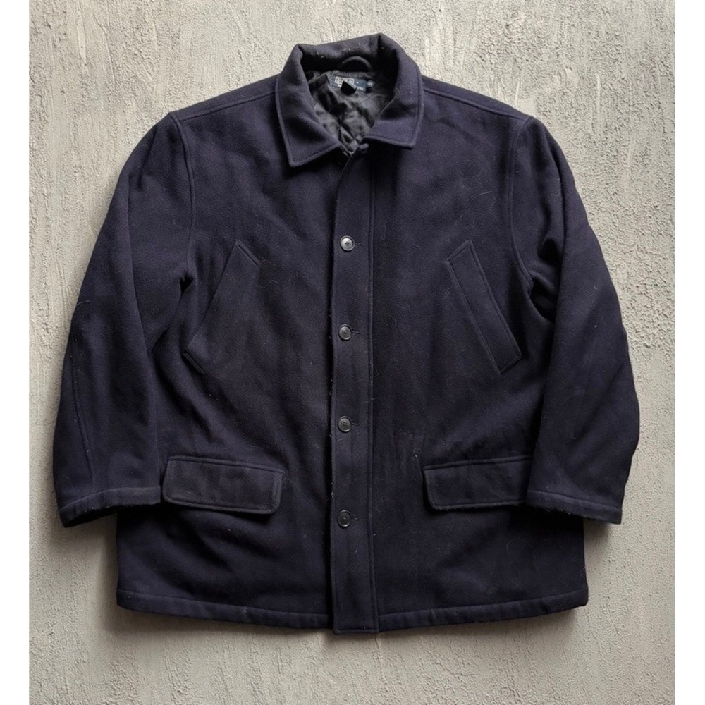 Vintage Polo Ralph Lauren Wool Jacket XXL Blue 1990s Quilted Lining Wool Blend